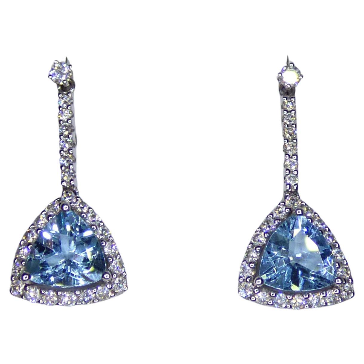 Aquamarine and Diamond Drop Earrings For Sale