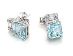 Boucles d'oreilles pendantes aigue-marine et diamant en or blanc 18k, 3.64 carats