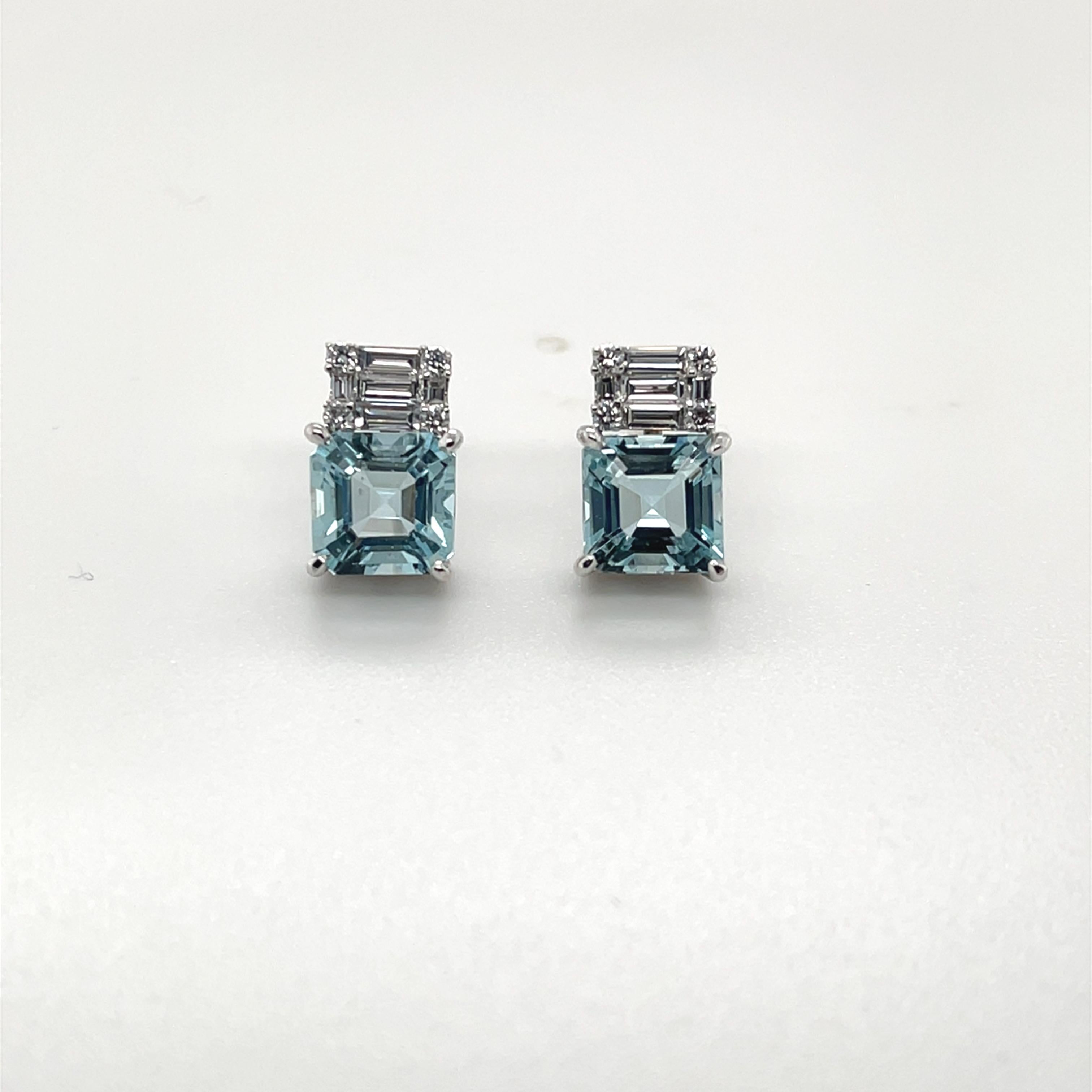 Aquamarine and Diamond Drop Earrings in 18k White Gold, 3.64 Carats In New Condition For Sale In Los Angeles, CA