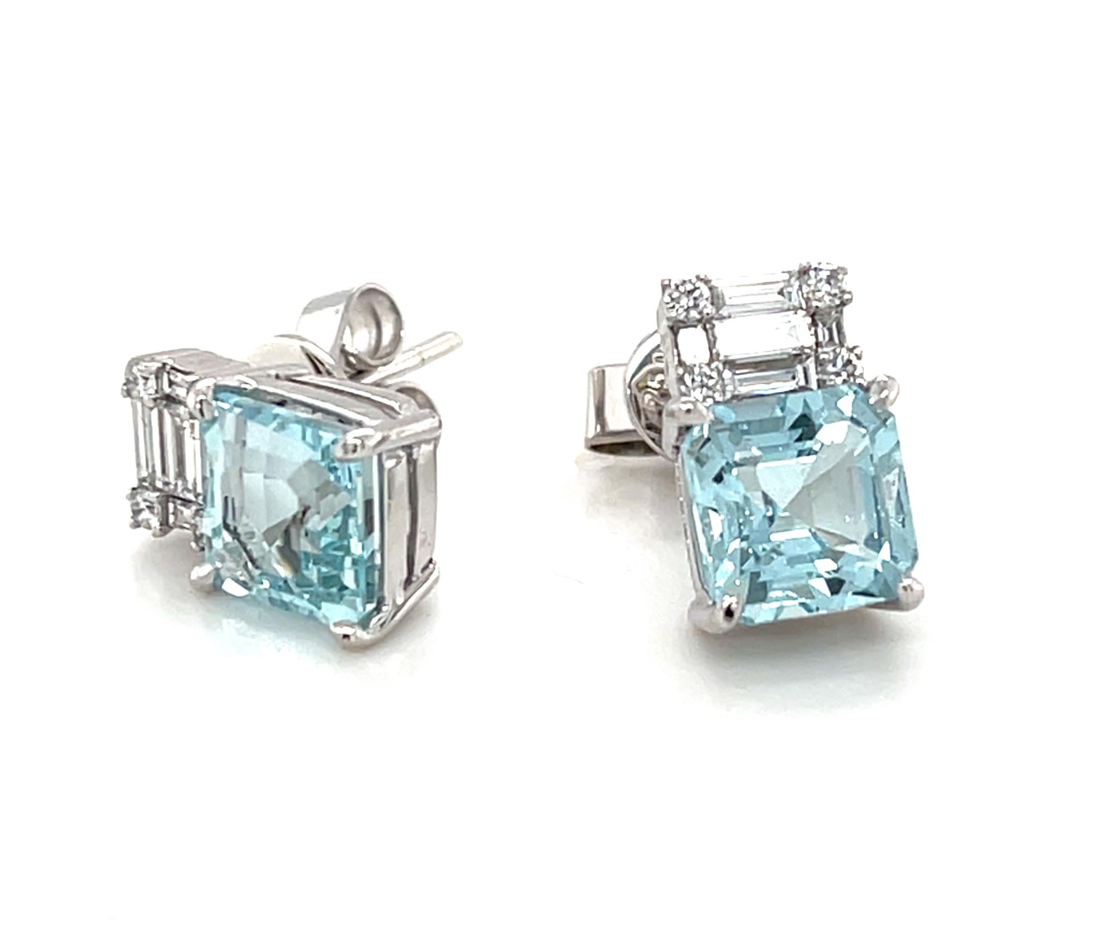 Women's or Men's Aquamarine and Diamond Drop Earrings in 18k White Gold, 3.64 Carats For Sale