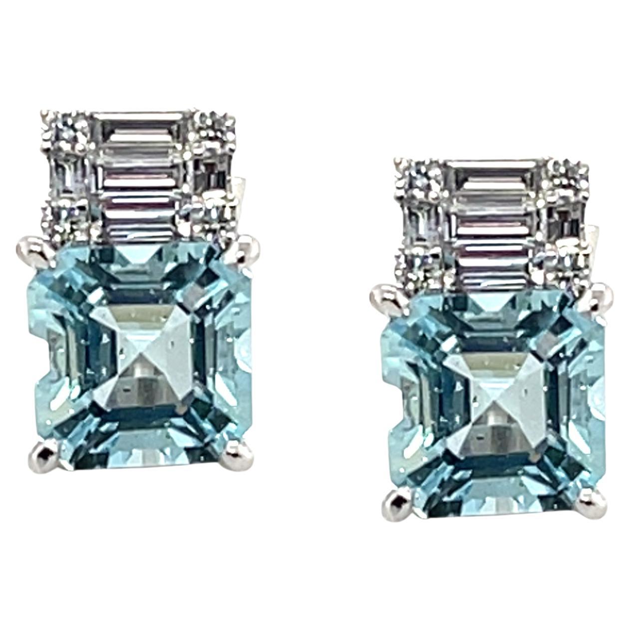 Aquamarine and Diamond Drop Earrings in 18k White Gold, 3.64 Carats For Sale