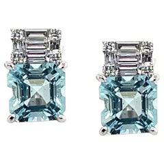 Aquamarine and Diamond Drop Earrings in 18k White Gold, 3.64 Carats