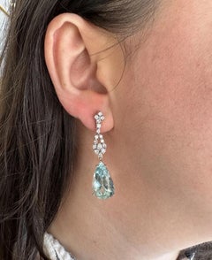 Aquamarine and Diamond Drop Earrings in 18k White Gold