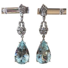 Aquamarine and Diamond Drop Earrings in 18k White Gold