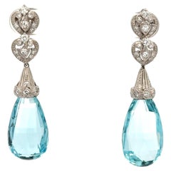 Aquamarine and Diamond Drop Earrings Platinum