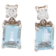 Aquamarine and Diamond Drop Earrings Set in 18k White Gold