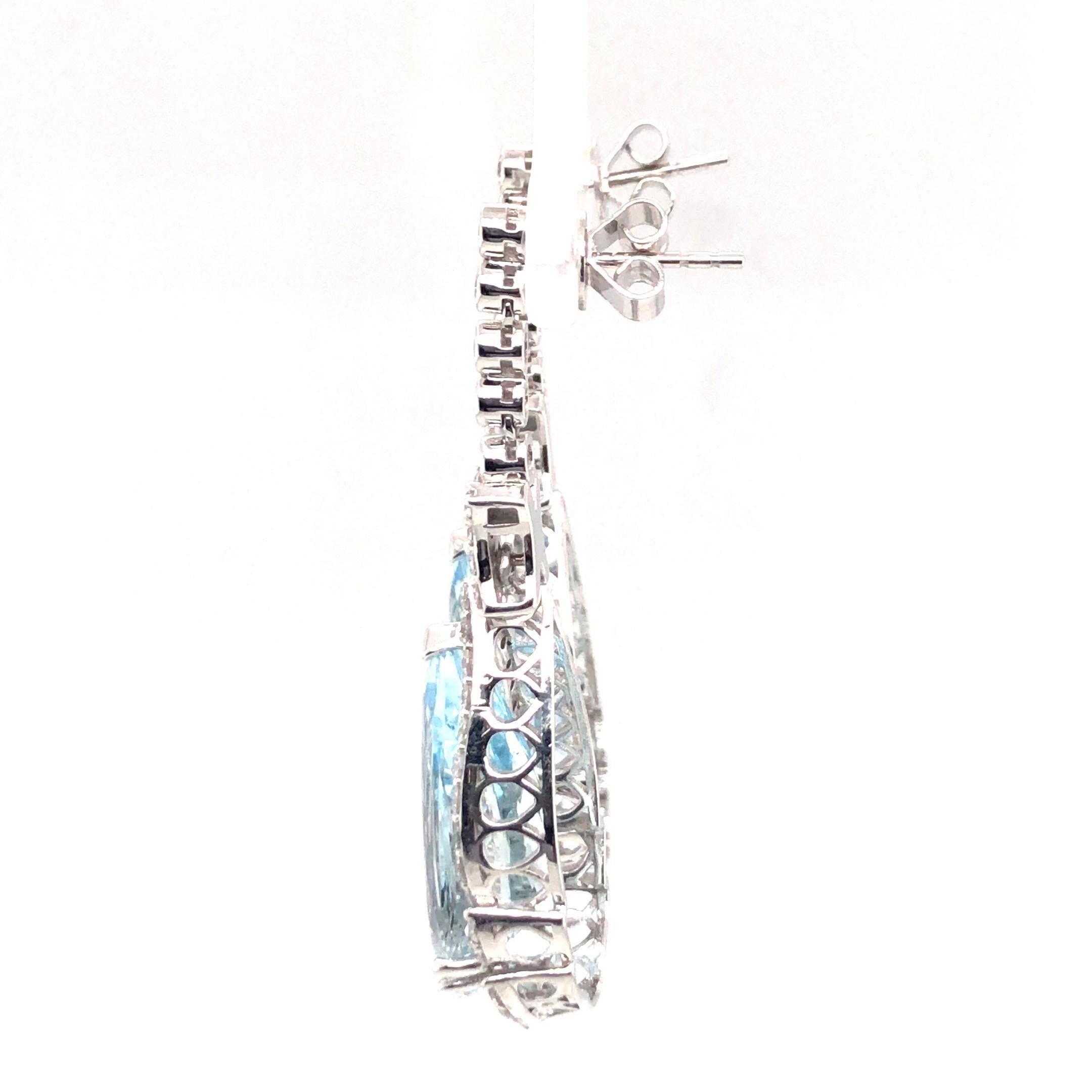Pear Cut Aquamarine and Diamond Earring 14K White Gold For Sale