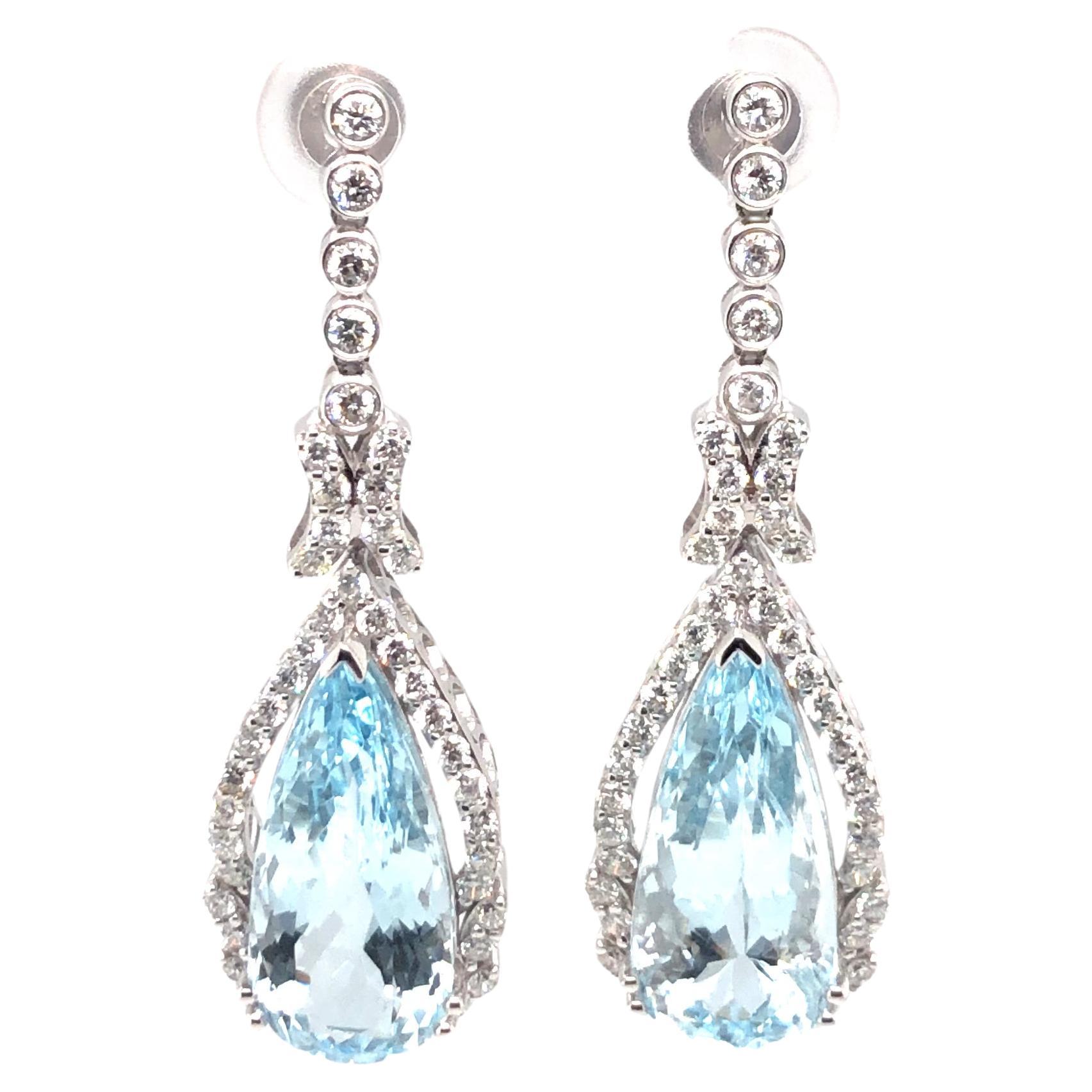 Aquamarine and Diamond Earring 14K White Gold For Sale