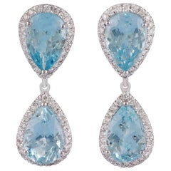 Ohrring mit Aquamarin und Diamant aus 18 Karat Weißgold