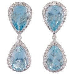 Aquamarine and Diamond Earring Studded in 18 Karat White Gold