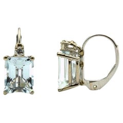 Pendientes Aguamarina y Diamante Oro 14KT