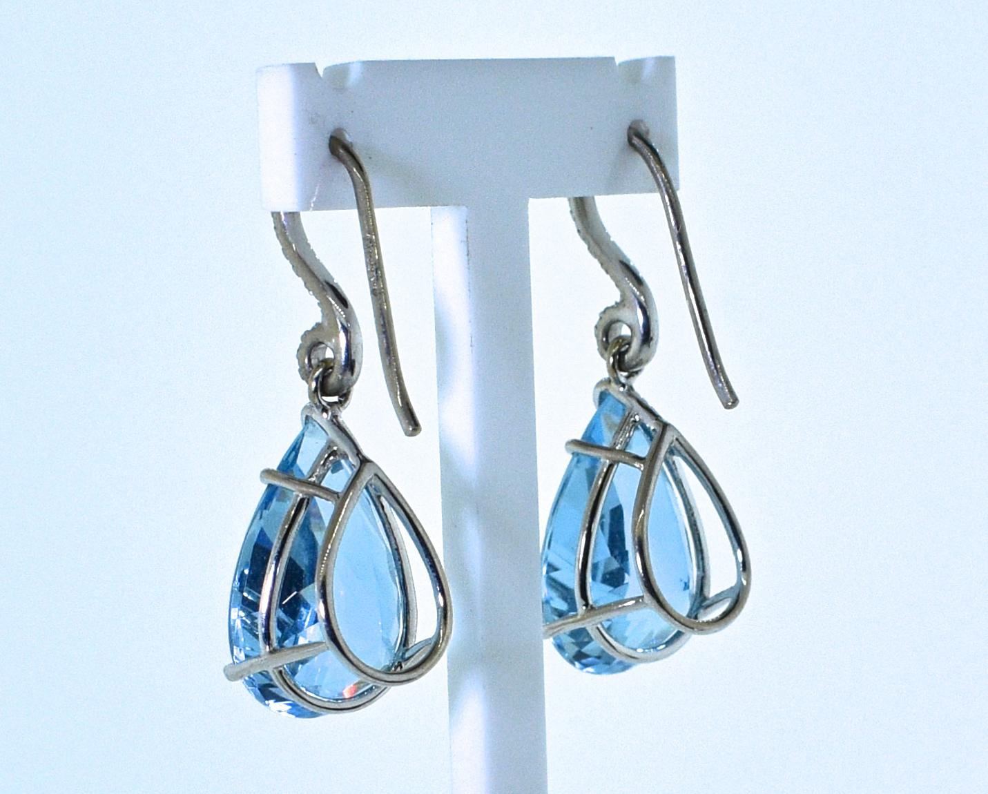 Women's or Men's Aquamarine and Diamond Earrings in 18 Karat by Mish, New York