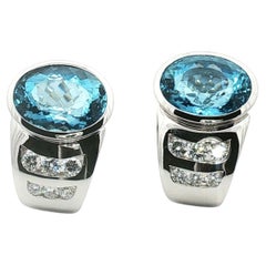 Aquamarine and Diamond Earrings in 18K White Gold