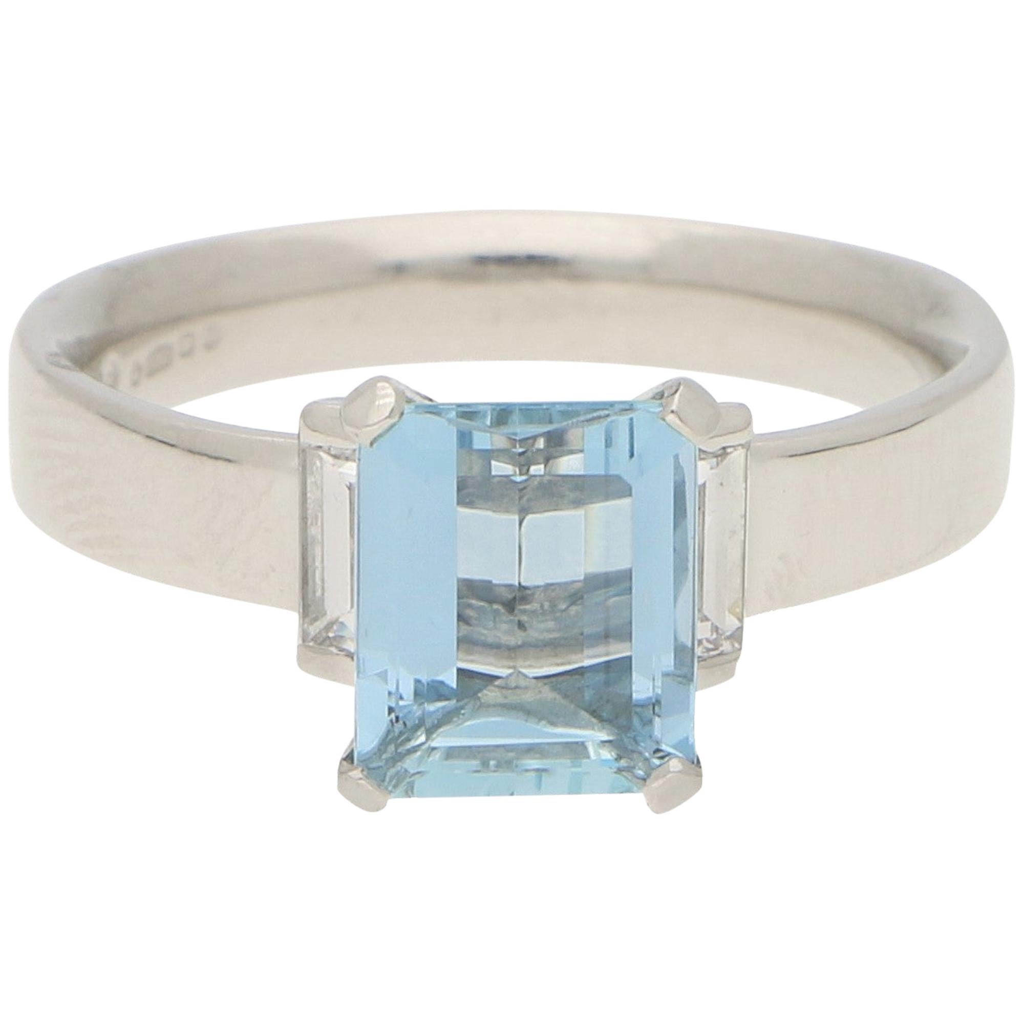 Aquamarine and Diamond Engagement/Cocktail Ring Set in Platinum