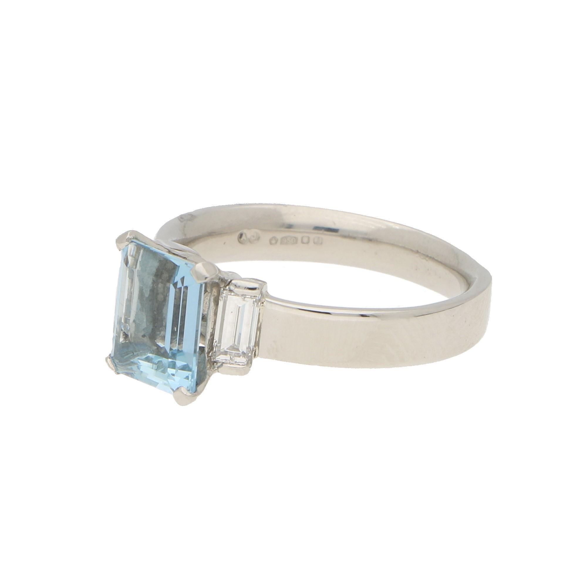 Modern Aquamarine and Diamond Engagement/Cocktail Ring Set in Platinum For Sale