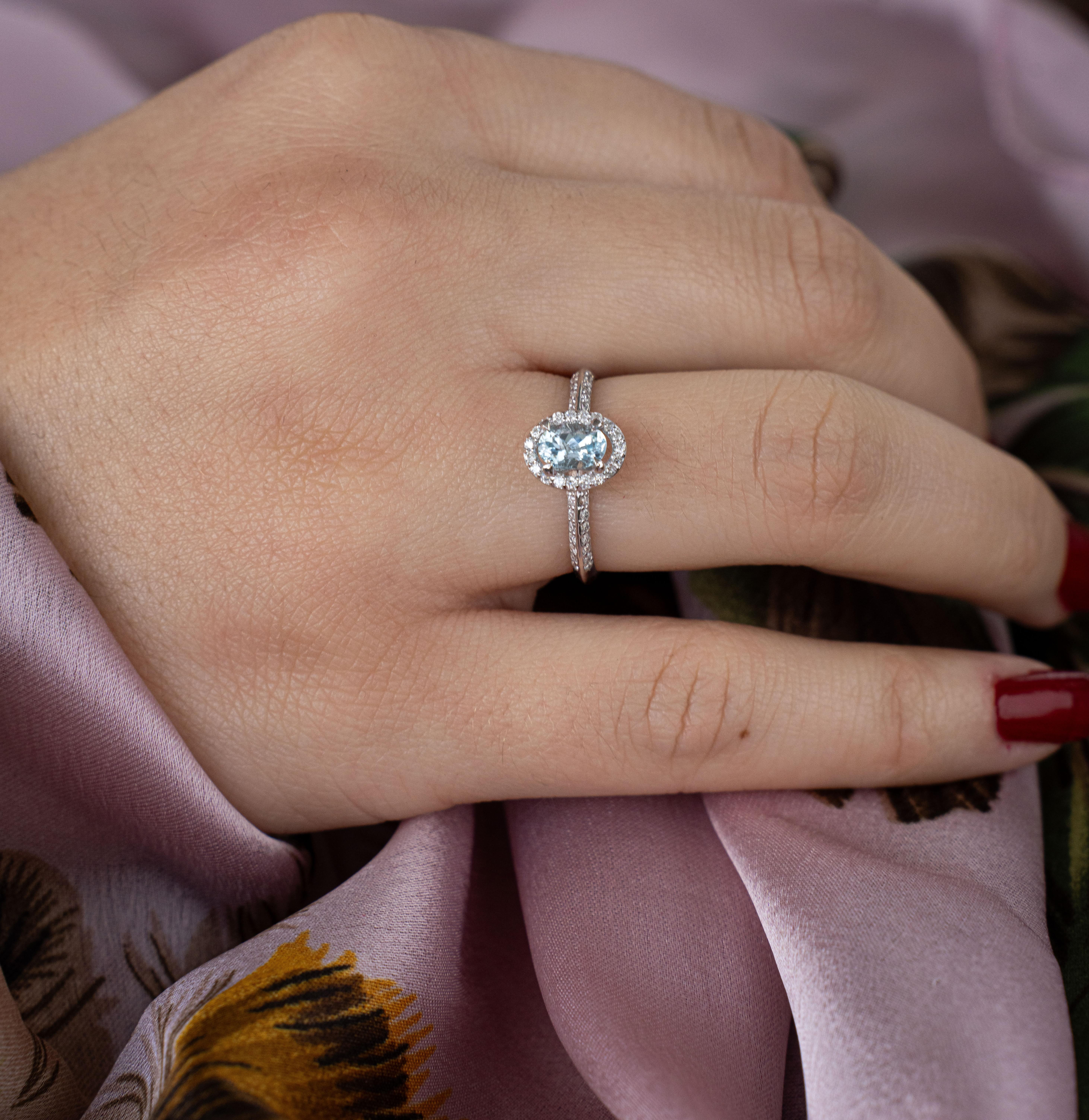 For Sale:  Aquamarine and Diamond Engagement Ring 3