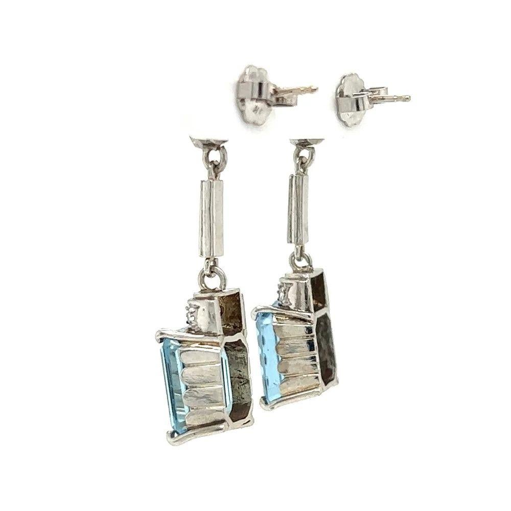 Mixed Cut Aquamarine and Diamond Gold Drop Earrings Vintage Retro Estate Fine Jewelry For Sale