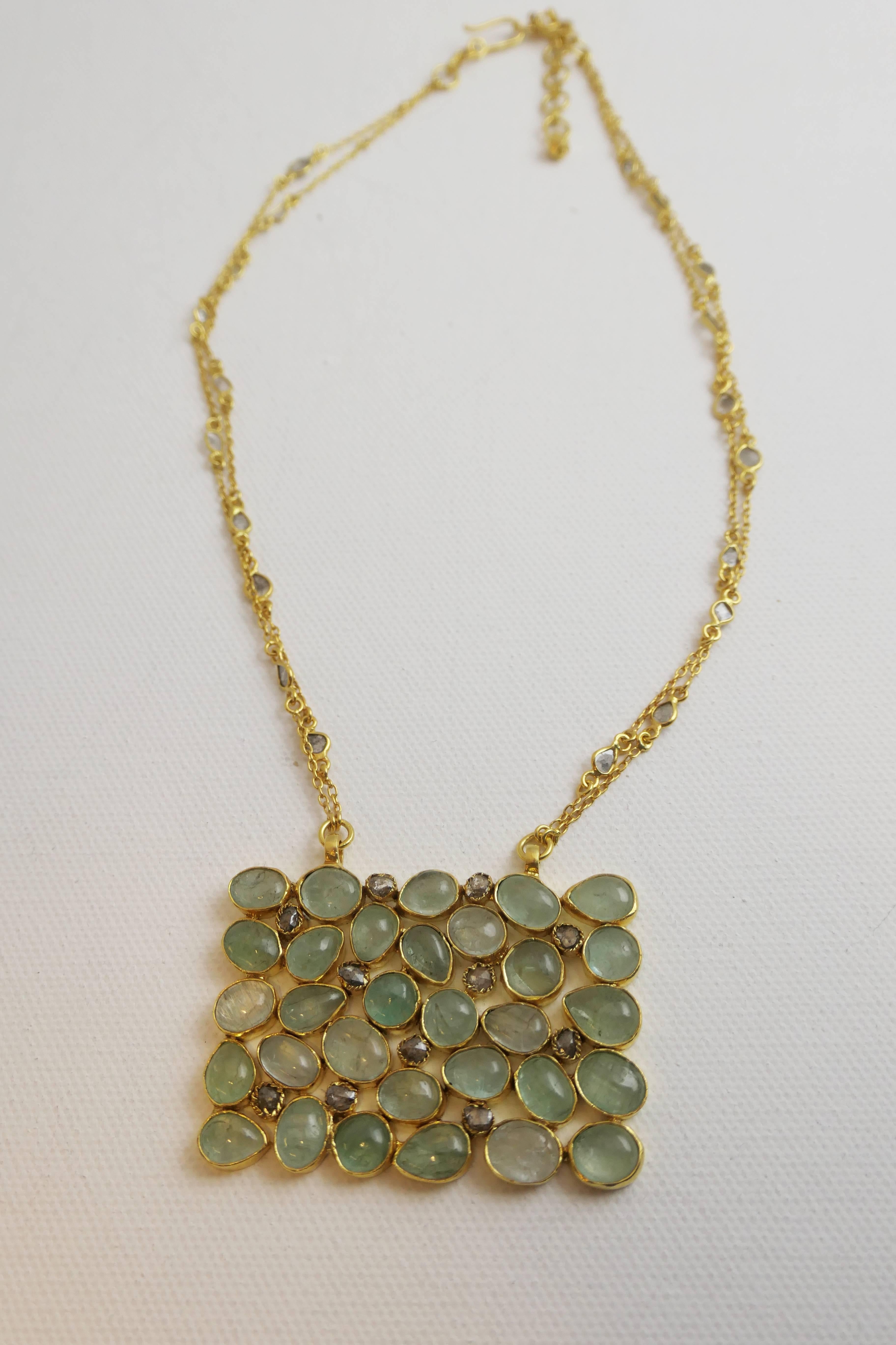 Aquamarine and Diamond Gold Plated Sterling Silver Necklace In New Condition For Sale In Oslo, 03