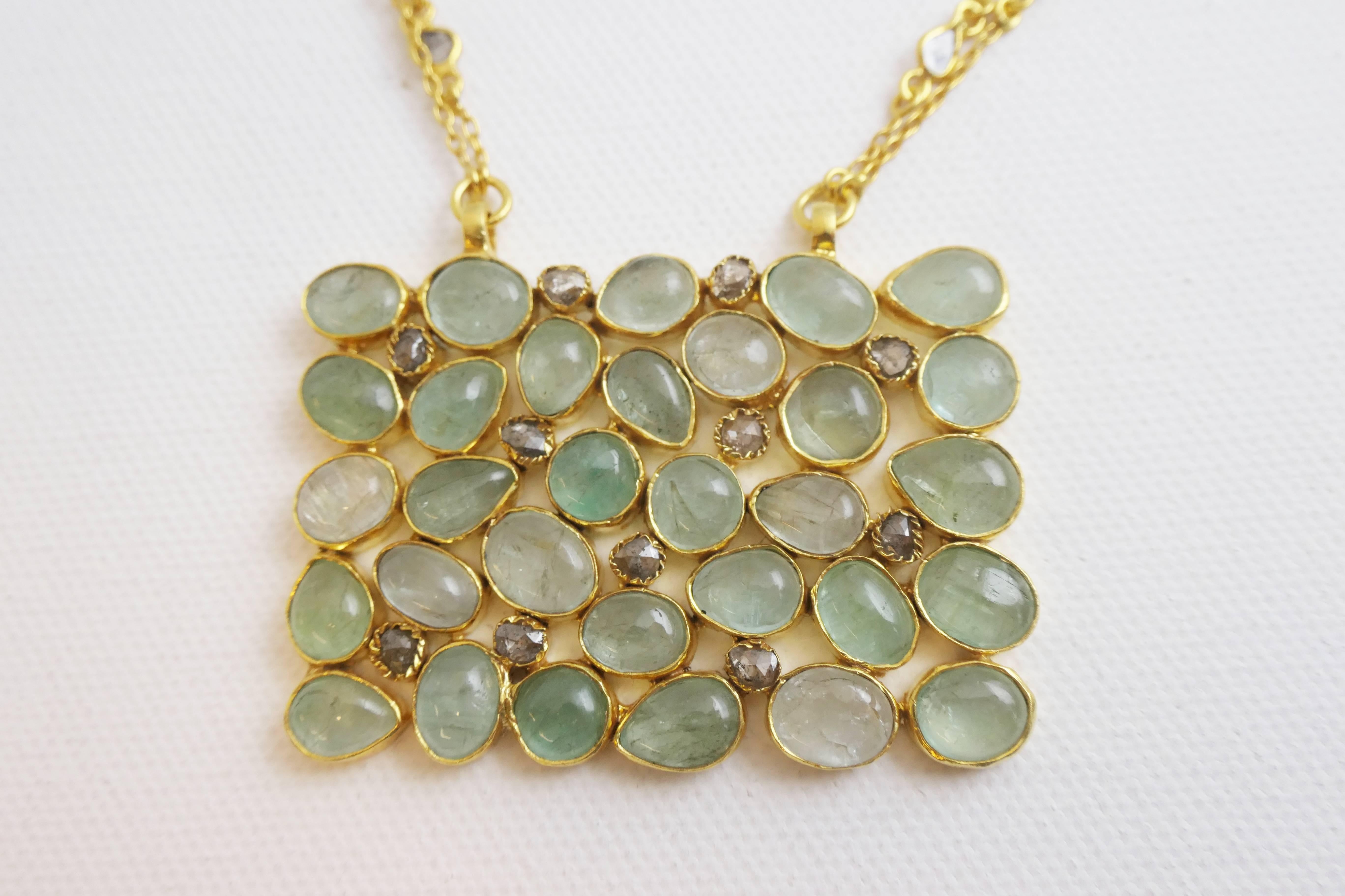 Women's Aquamarine and Diamond Gold Plated Sterling Silver Necklace For Sale