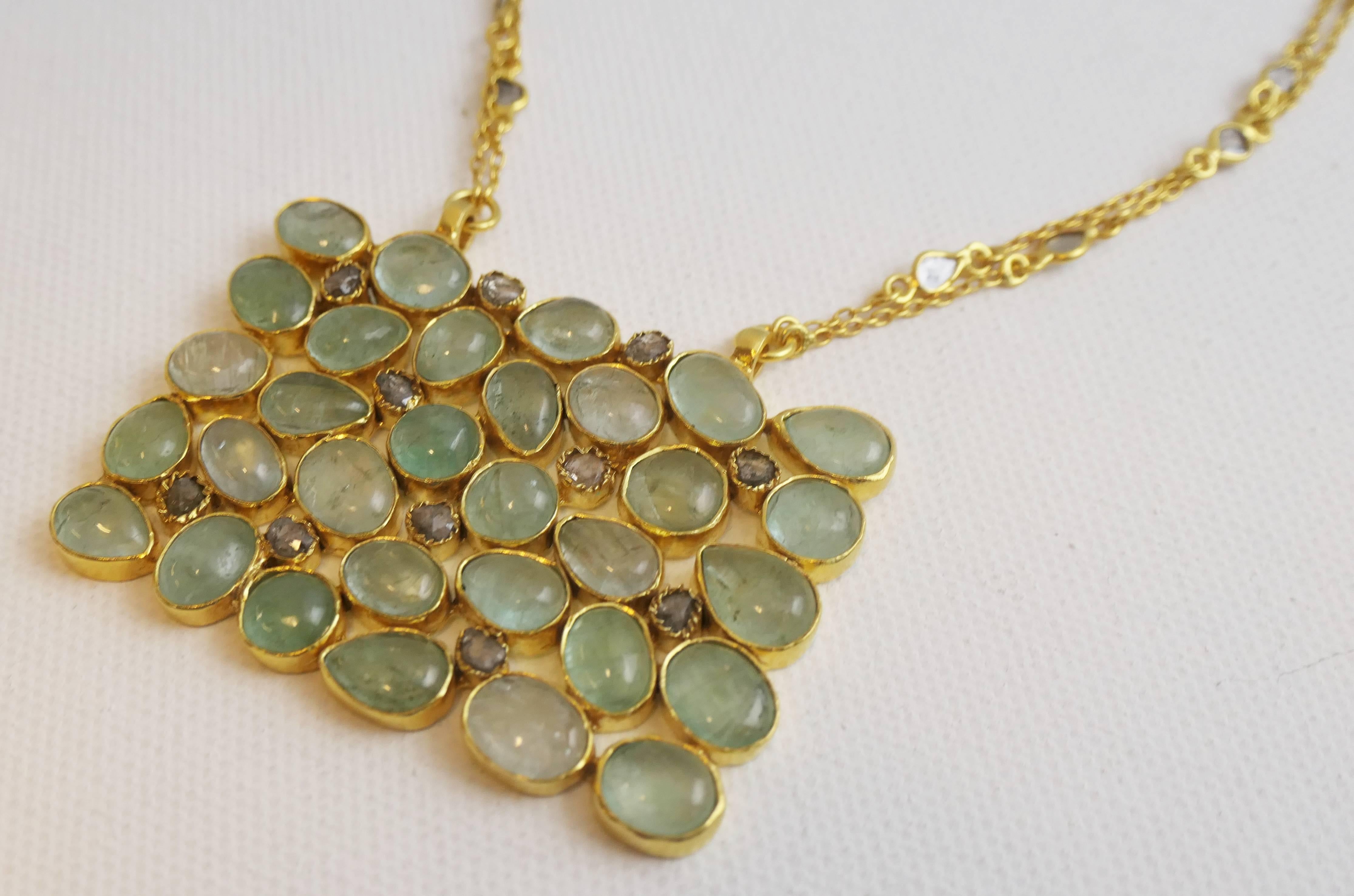 Aquamarine and Diamond Gold Plated Sterling Silver Necklace For Sale 1