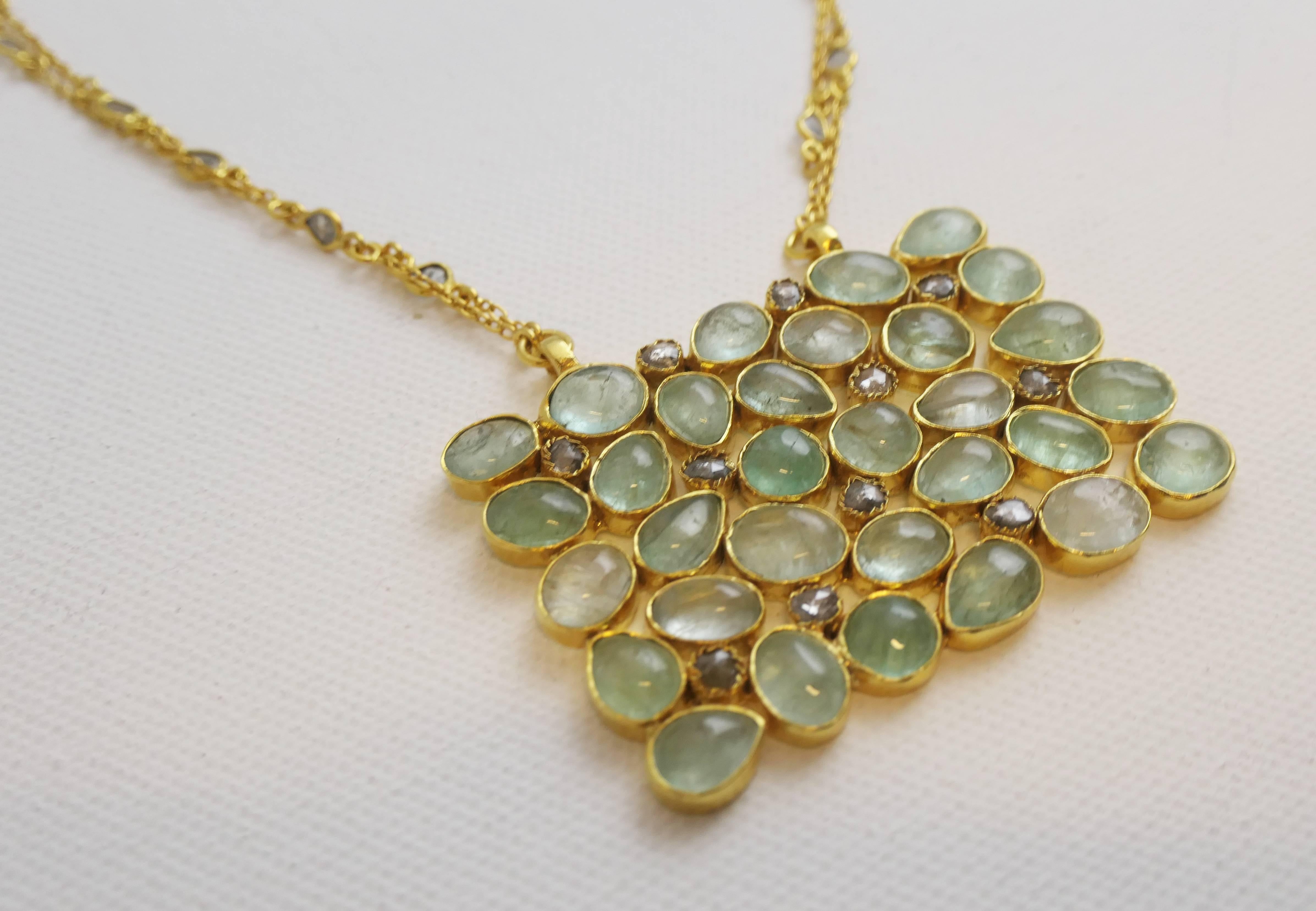 Aquamarine and Diamond Gold Plated Sterling Silver Necklace For Sale 2