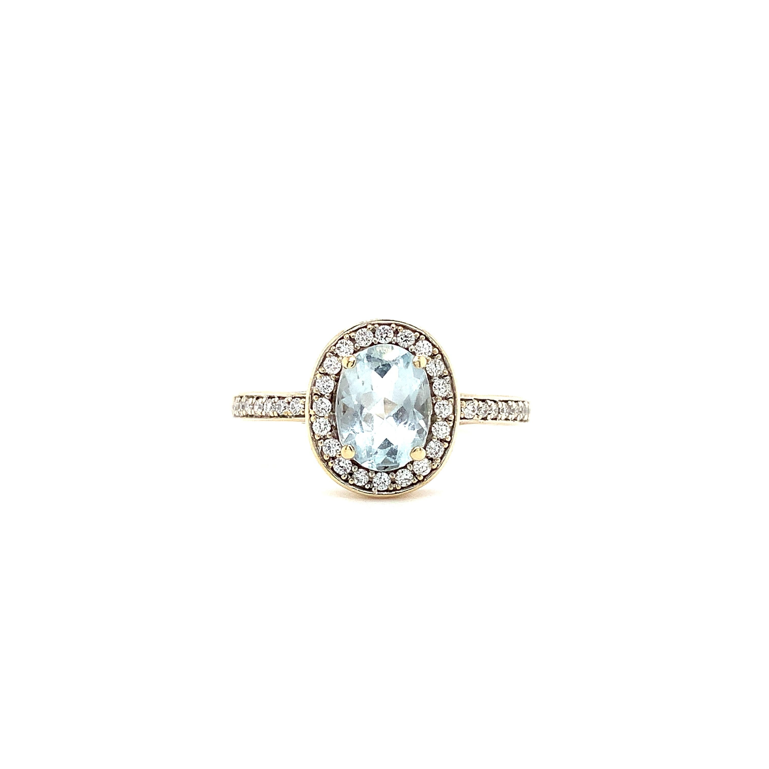 Oval Cut Aquamarine and diamond halo engagement ring white gold For Sale