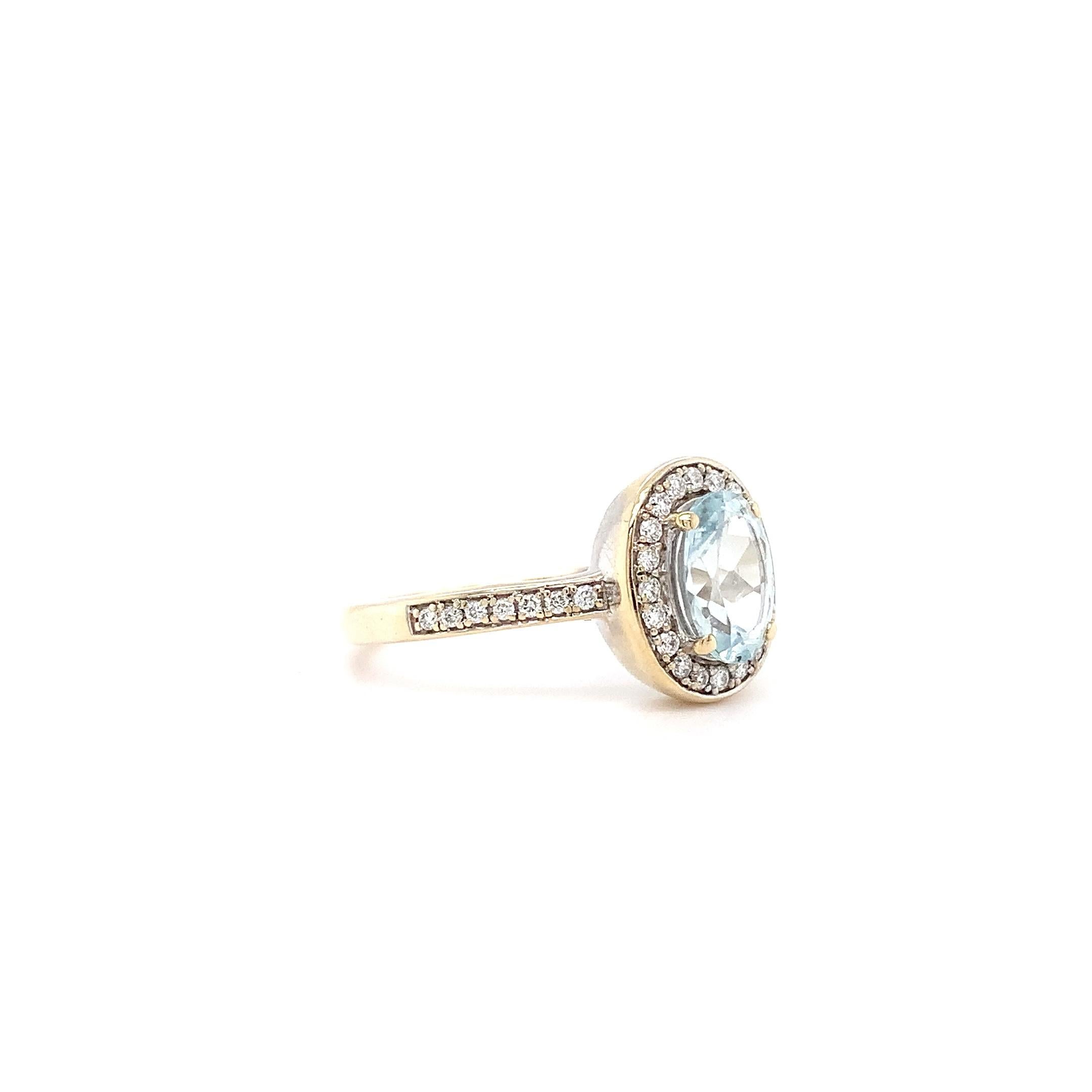 Women's Aquamarine and diamond halo engagement ring white gold For Sale