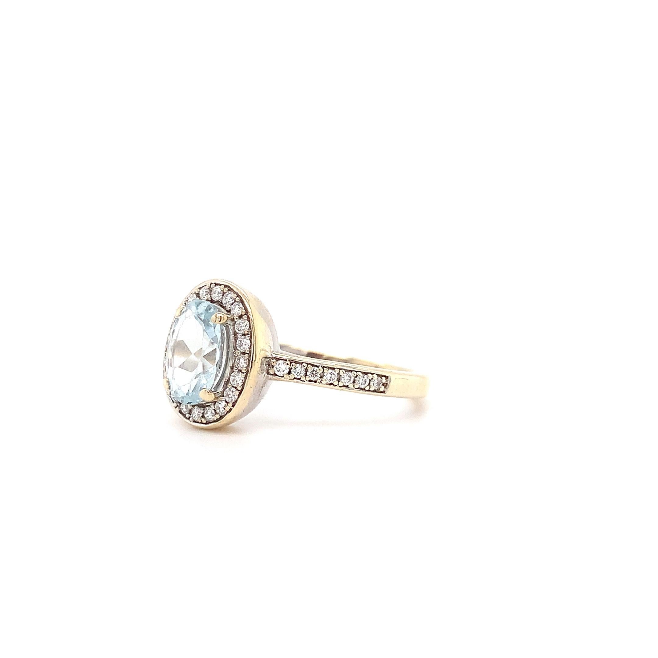 Aquamarine and diamond halo engagement ring white gold For Sale 1