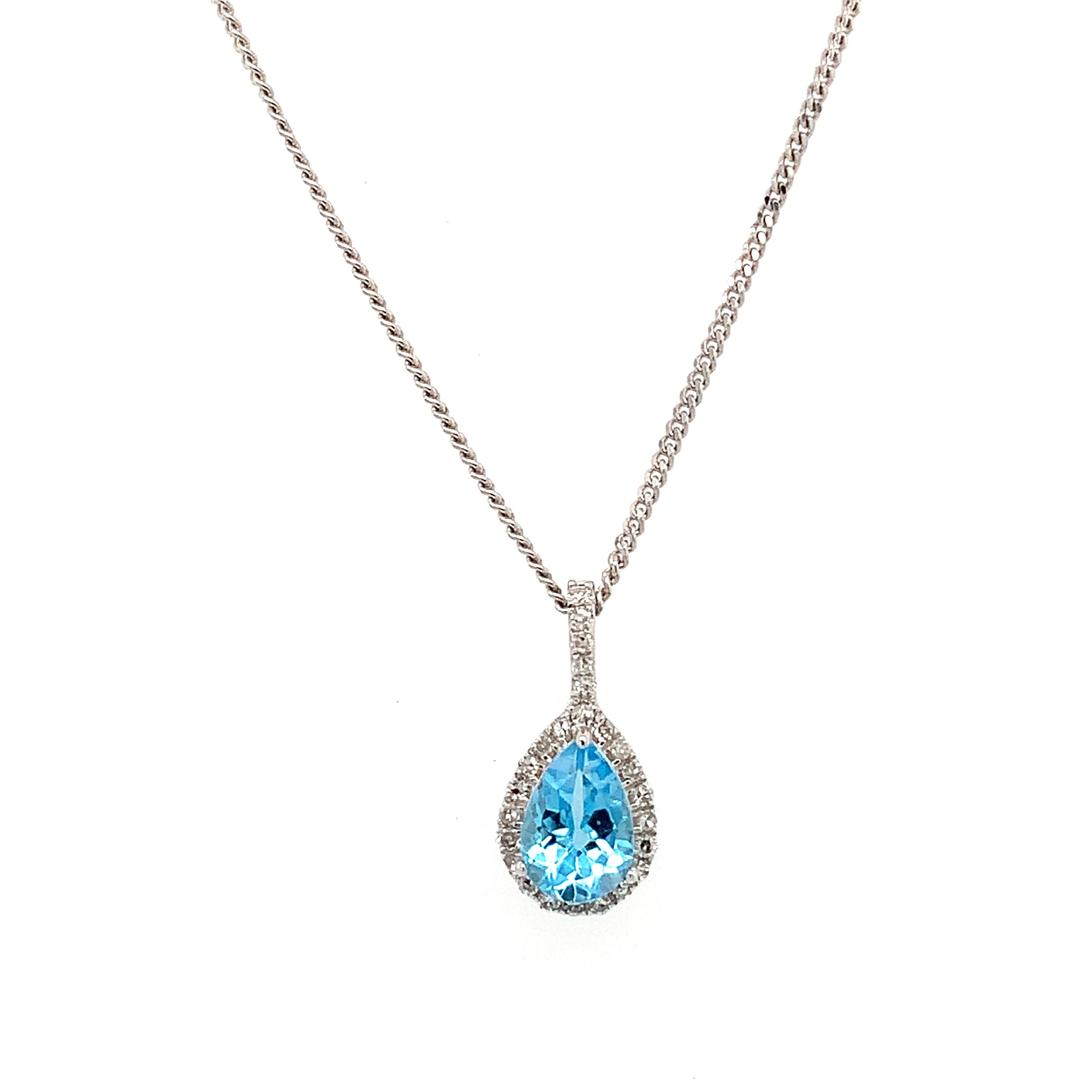 Donna Collana con ciondolo a goccia a forma di pera con acquamarina e diamanti in oro bianco in vendita