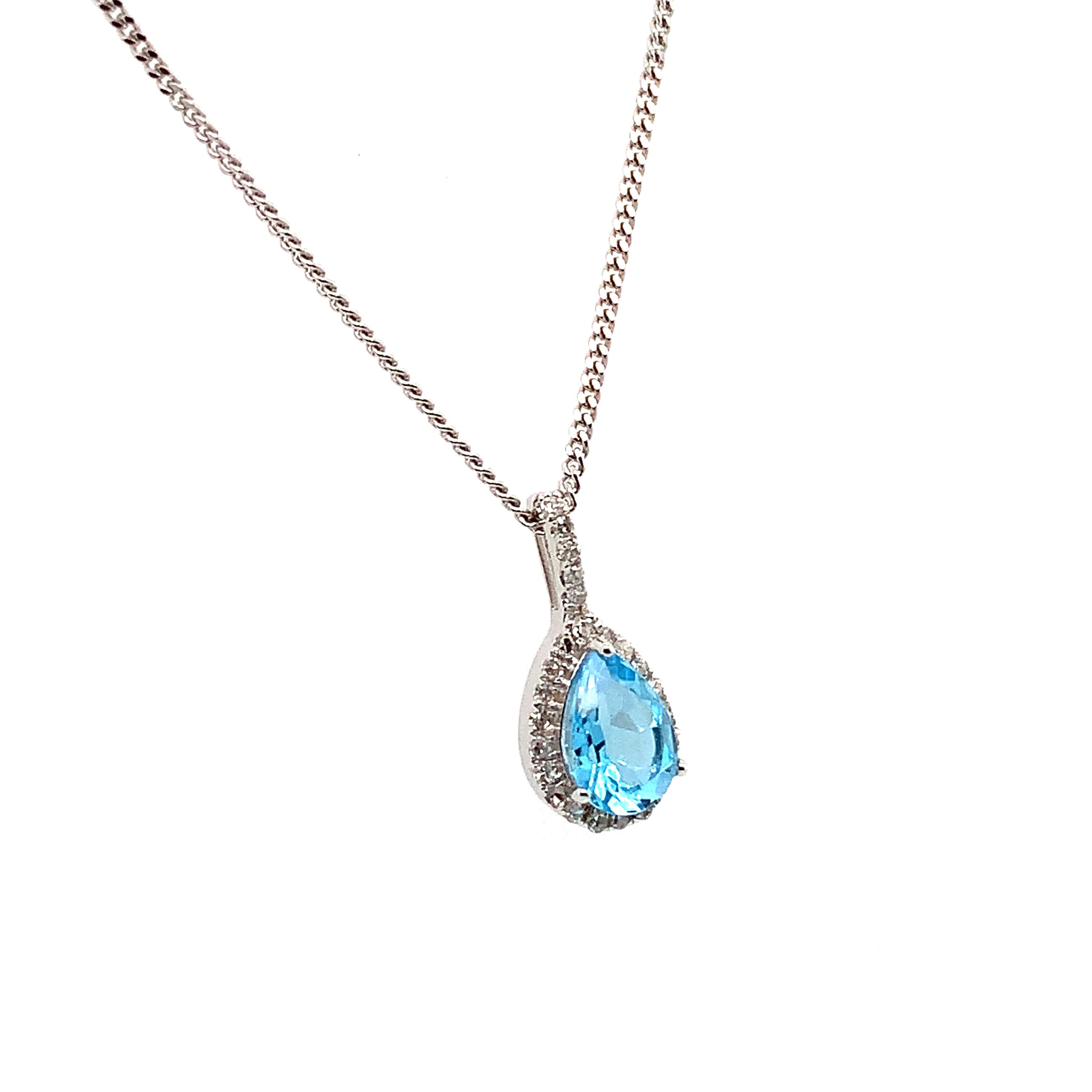 Collana con ciondolo a goccia a forma di pera con acquamarina e diamanti in oro bianco in vendita 2