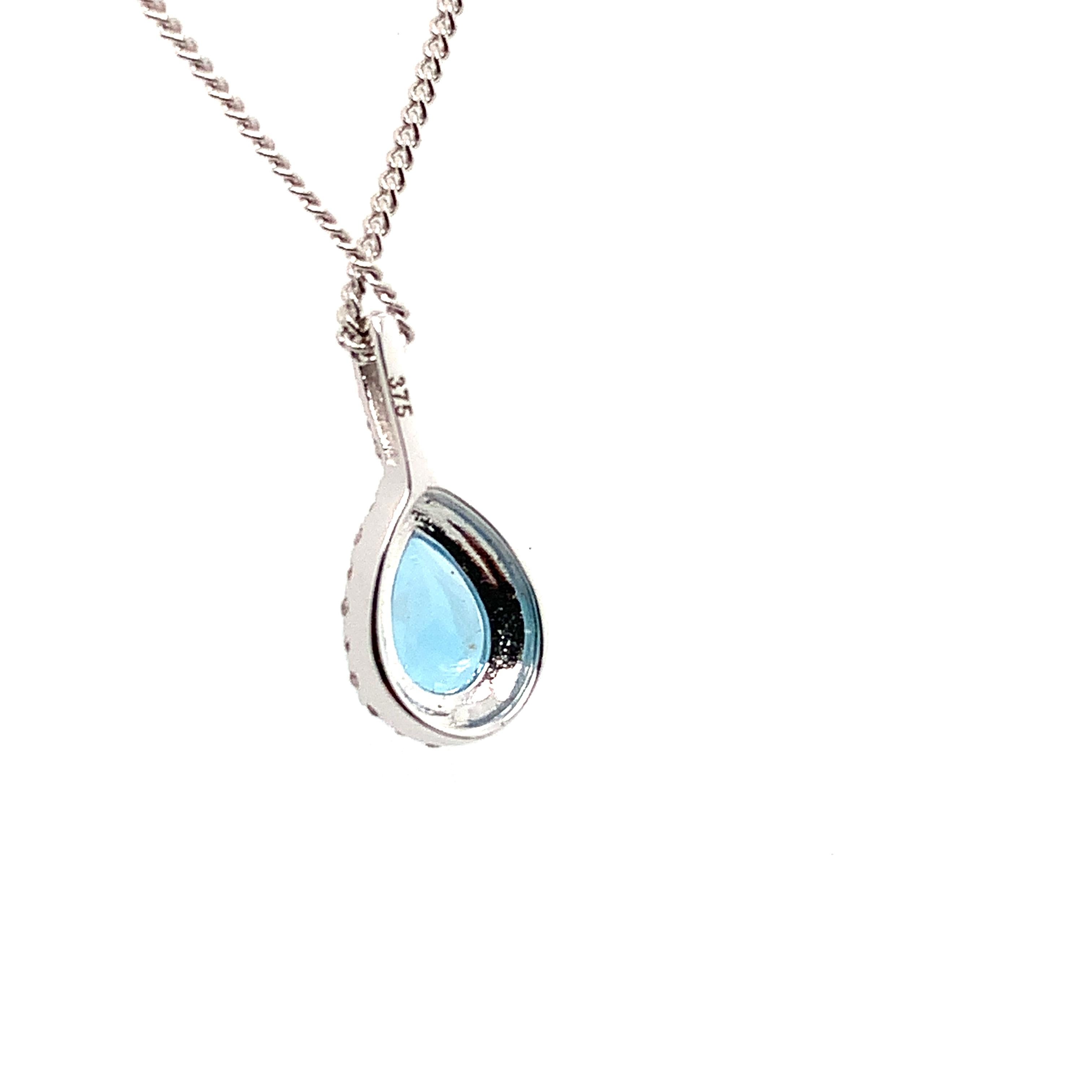 Collana con ciondolo a goccia a forma di pera con acquamarina e diamanti in oro bianco in vendita 3