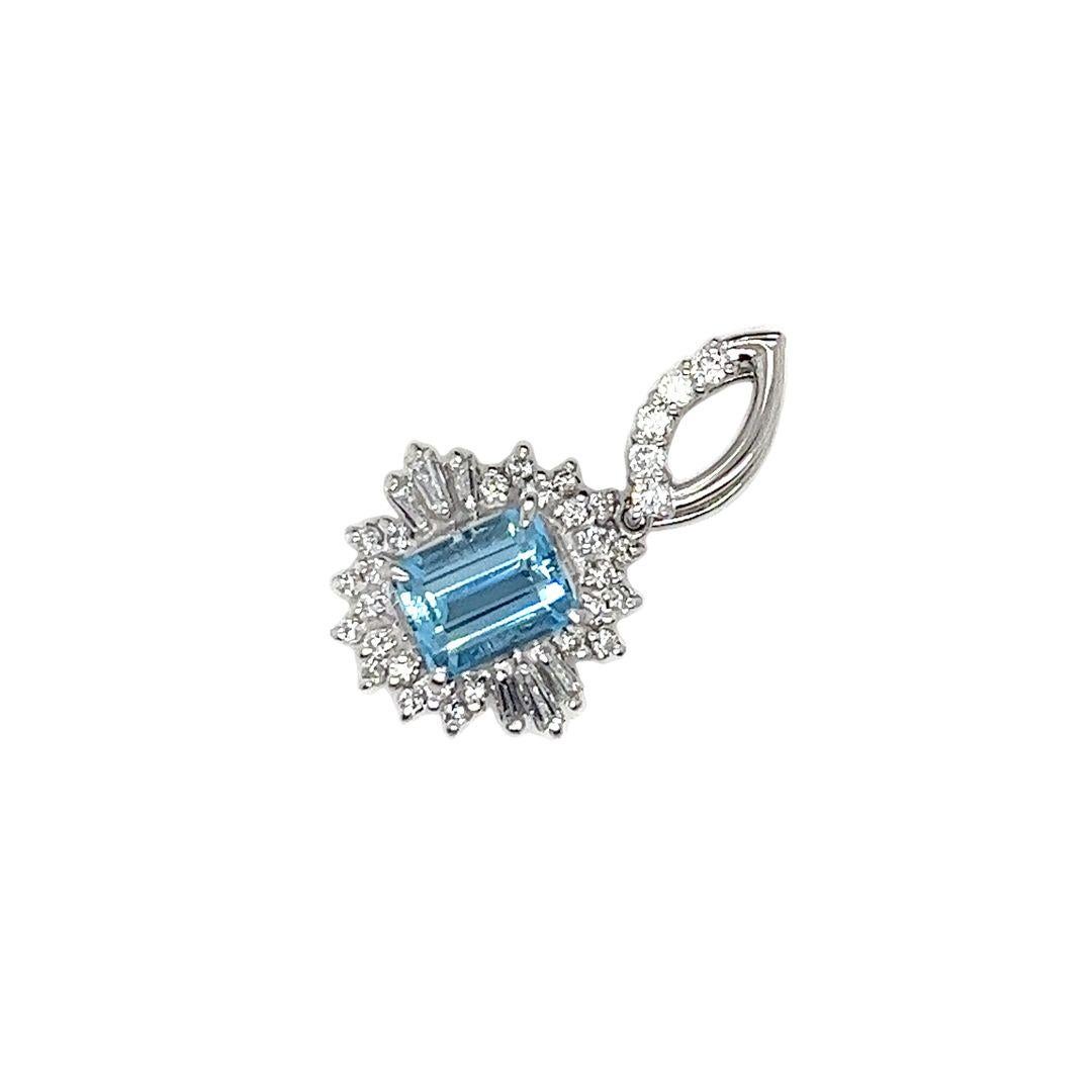 Women's Aquamarine and Diamond Halo Pendant in Platinum For Sale