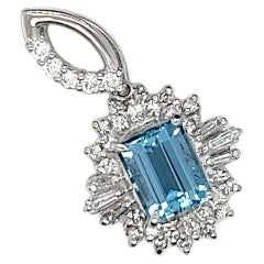 Aquamarine and Diamond Halo Pendant in Platinum