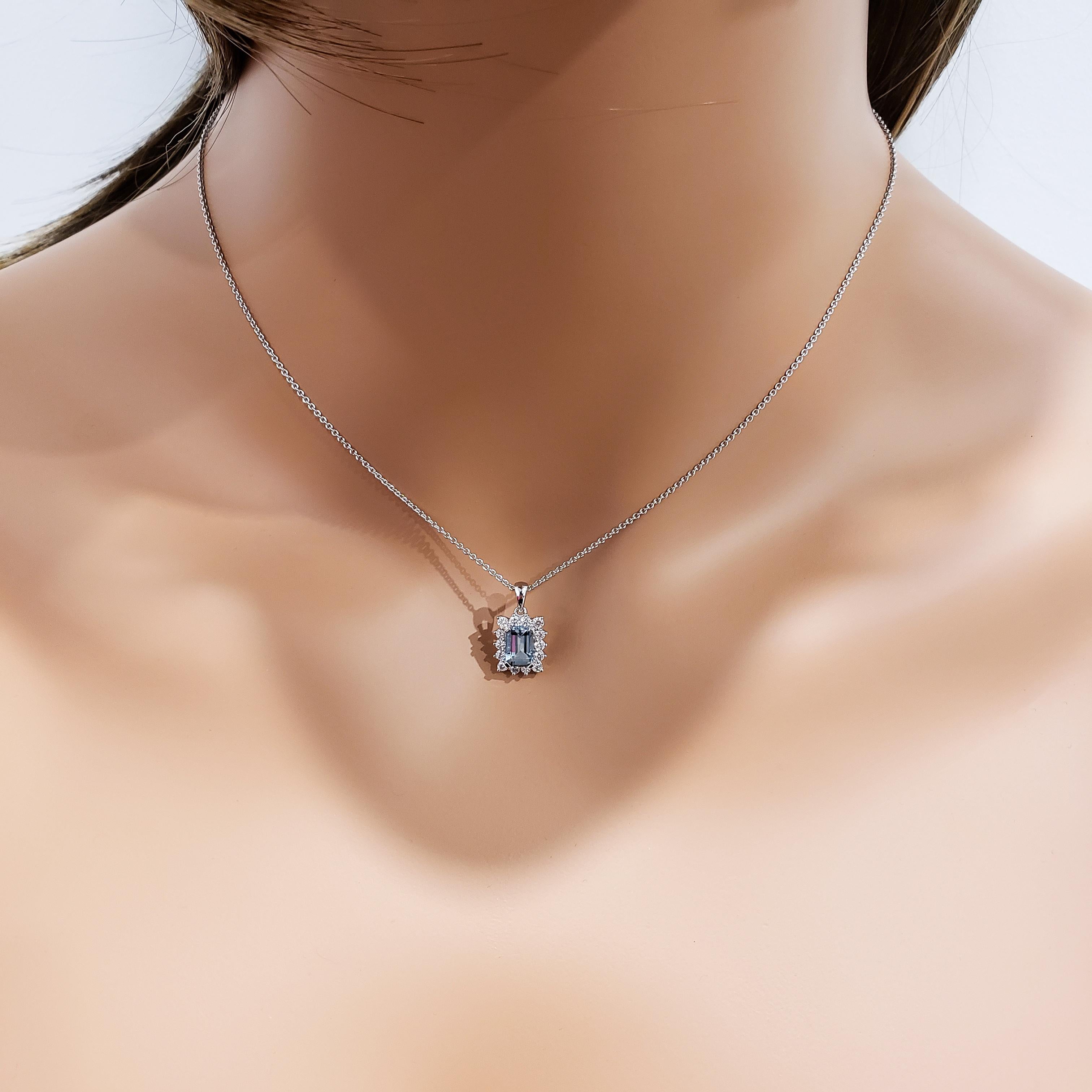 Contemporary Roman Malakov Aquamarine and Diamond Halo Pendant Necklace