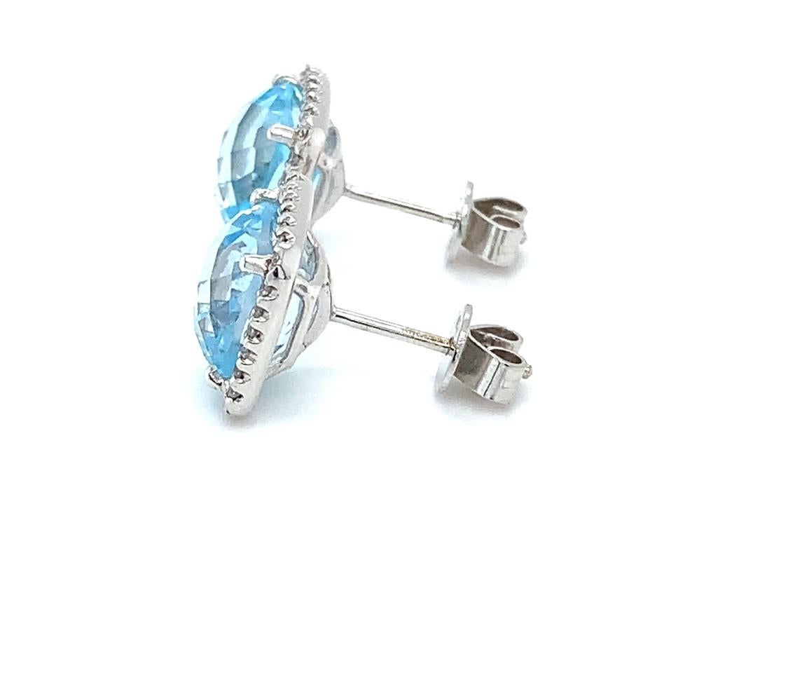 Aquamarine and diamond halo stud earrings 18ct white gold For Sale 1
