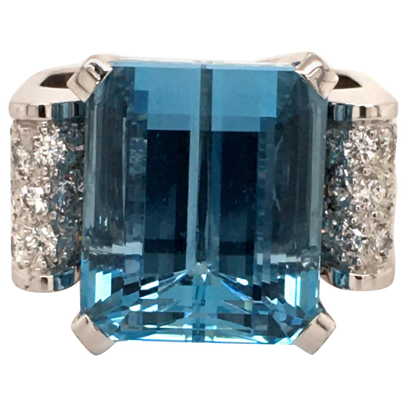 Aquamarine and Diamond in White Gold For Sale