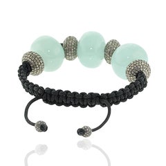 Verstellbares Makramee-Armband mit Aquamarin und Diamant