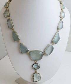 Aquamarine and Diamond Mixed Metal Sterling Silver Statement Necklace