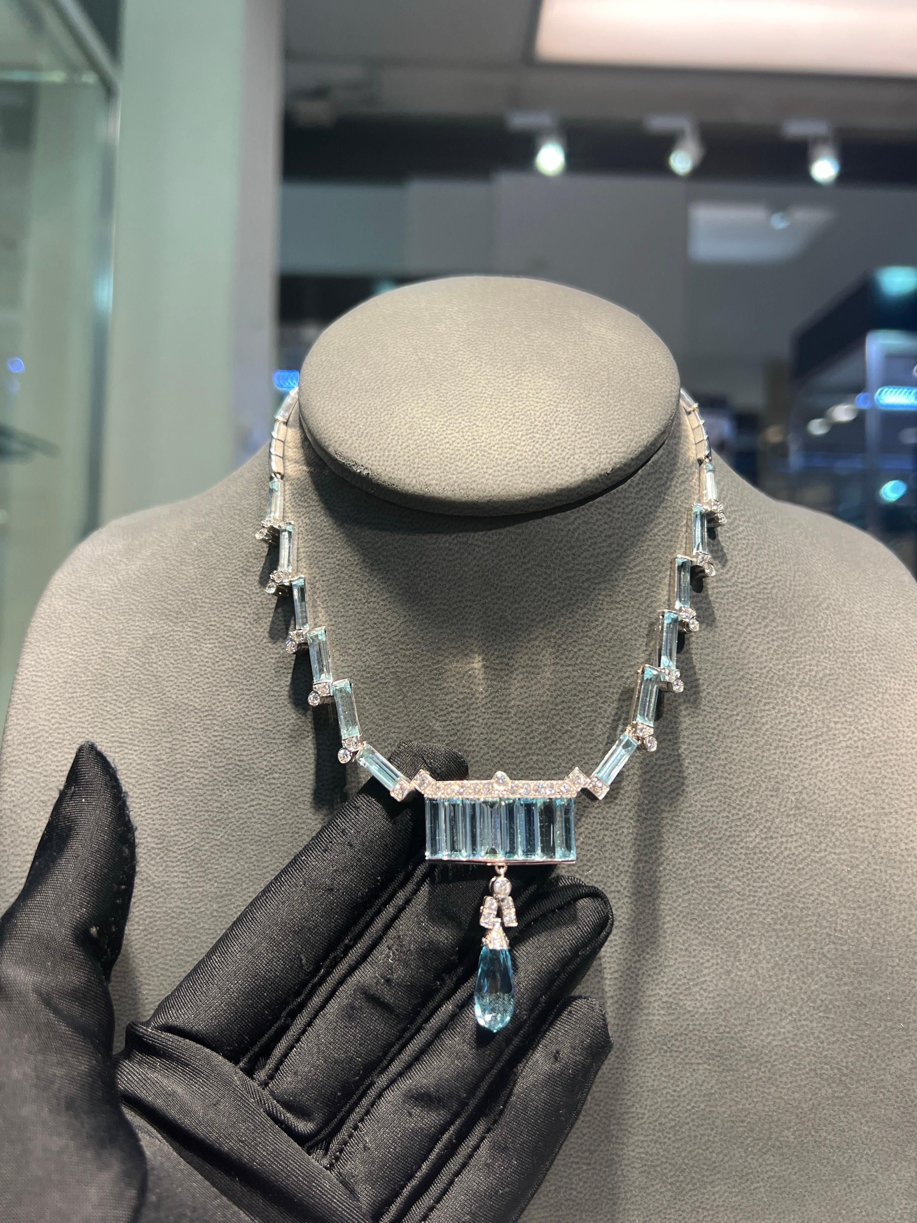 Taglio misto Collana con acquamarina e diamanti in vendita