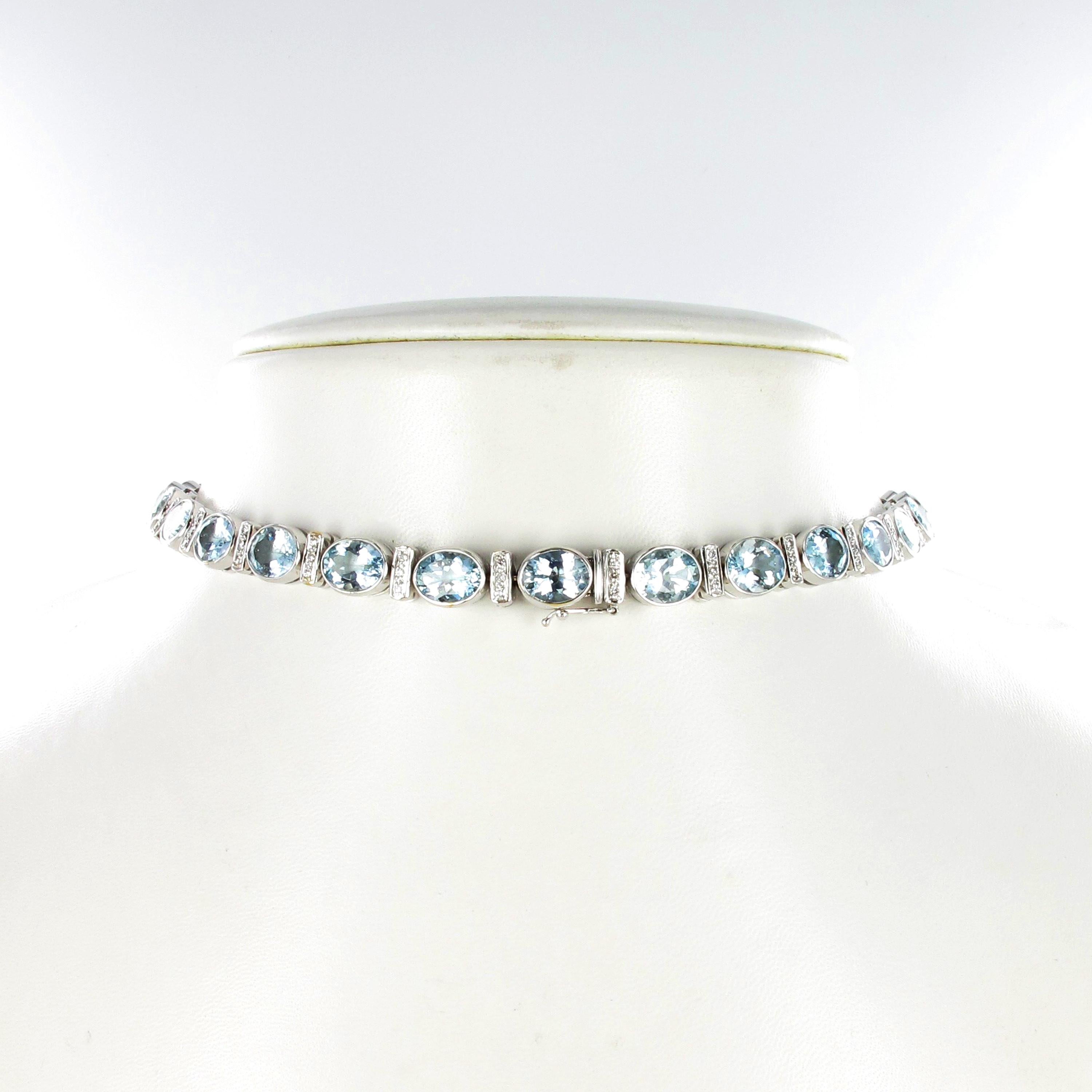 Contemporary Aquamarine and Diamond Necklace in 18 Karat White Gold