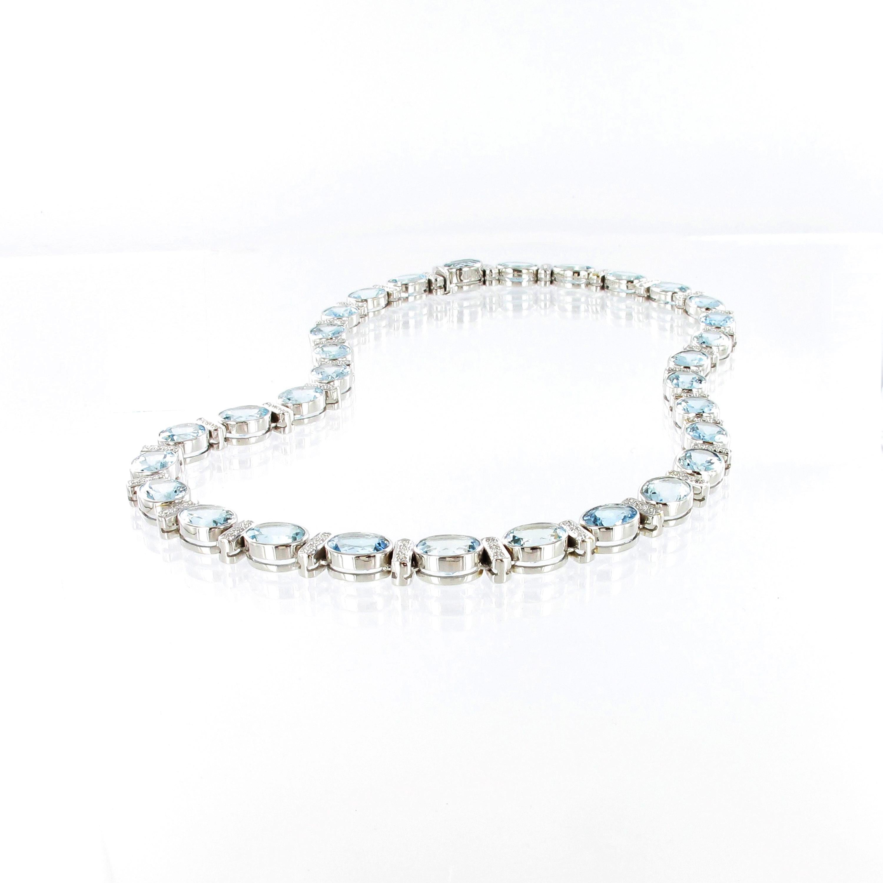 Oval Cut Aquamarine and Diamond Necklace in 18 Karat White Gold