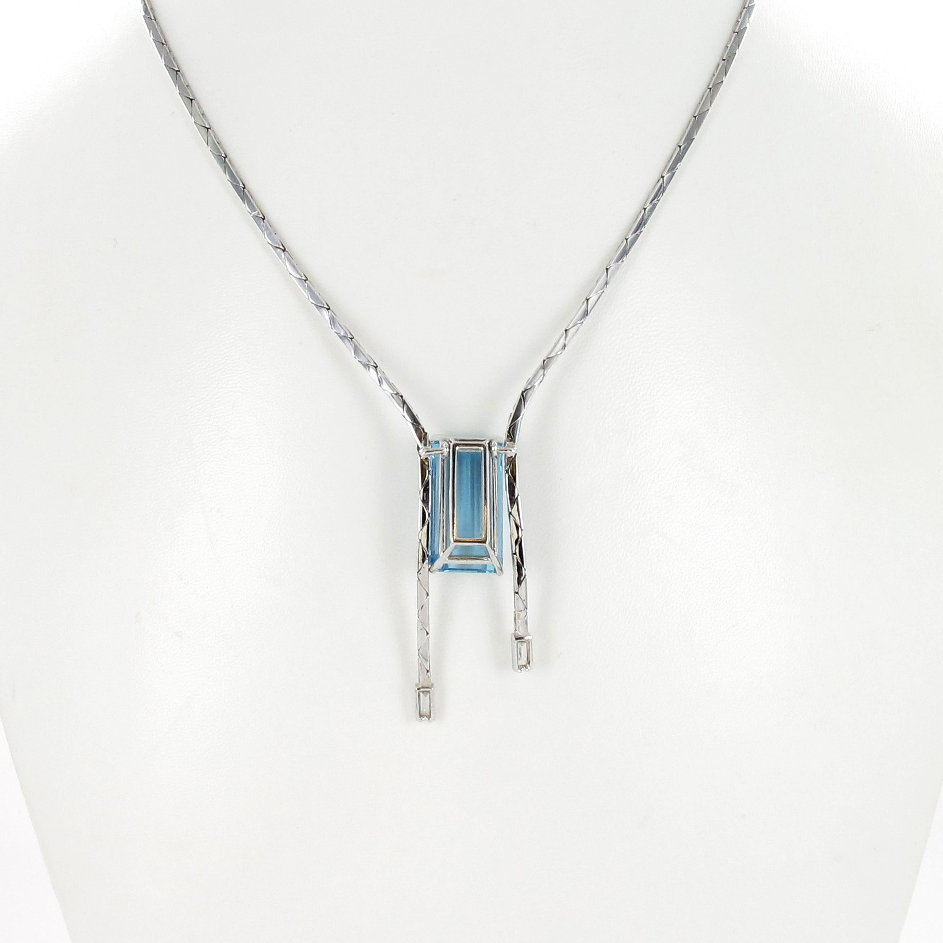 Aquamarine and Diamond Necklace in 18 Karat White Gold 3