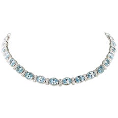 Aquamarin und Diamant-Halskette aus 18 Karat Weißgold