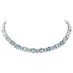 Aquamarine and Diamond Necklace in 18 Karat White Gold