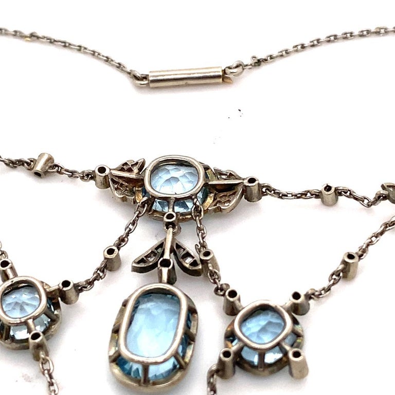Special Platinum Necklace with Drop Aquamarine Centre and Diamonds For Sale  at 1stDibs