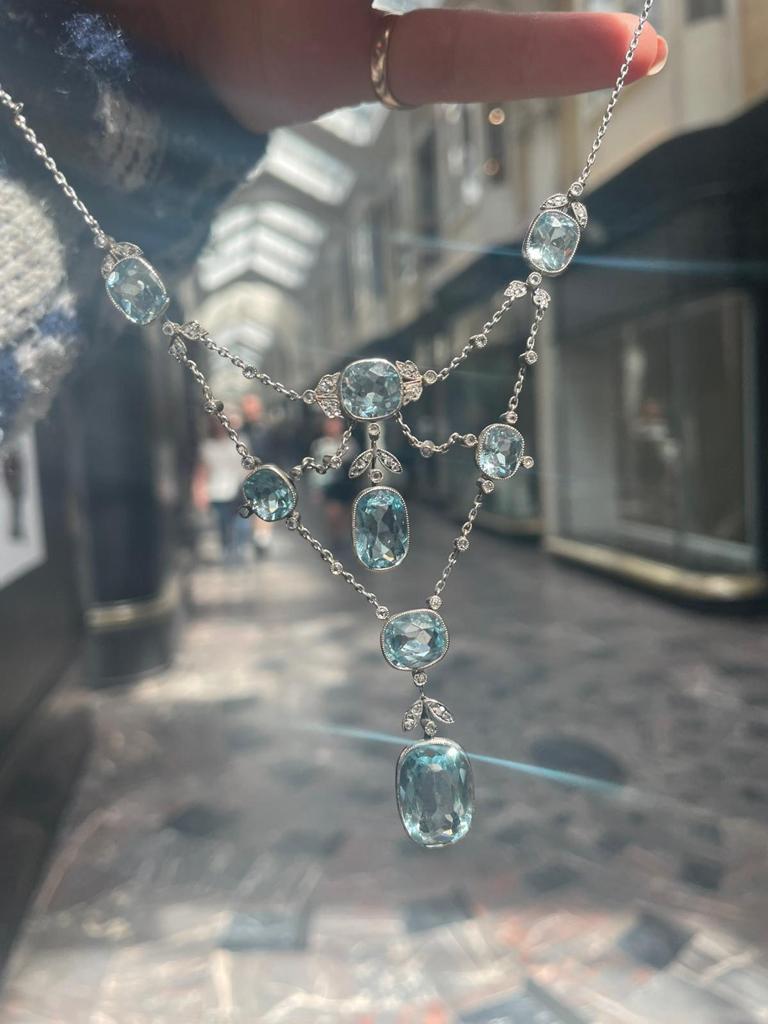 Aquamarine and Diamond Necklace Platinum, Circa 1900 1