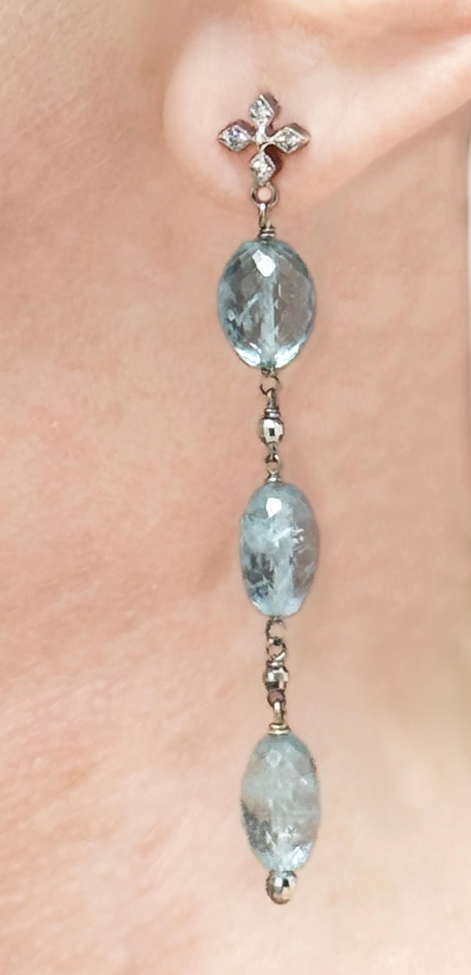 Paradizia Ohrringe mit Aquamarin und Diamant (Kunsthandwerker*in) im Angebot