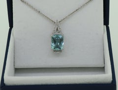 Aquamarine and Diamond Pendant 18 Karat White Gold