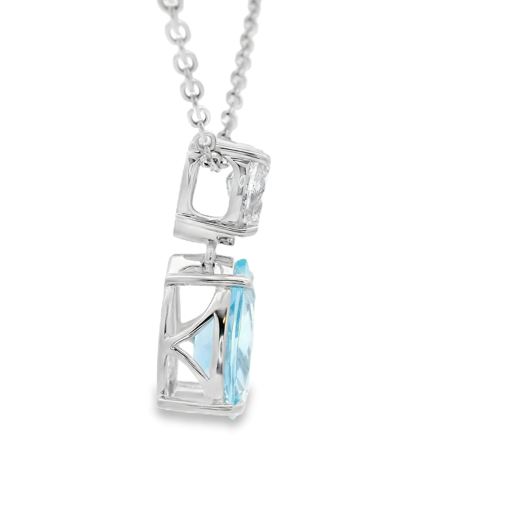 Moderne Aquamarine and Diamond Pendant 2.95ct Pear with 1ct Diamond in 14K White Gold en vente