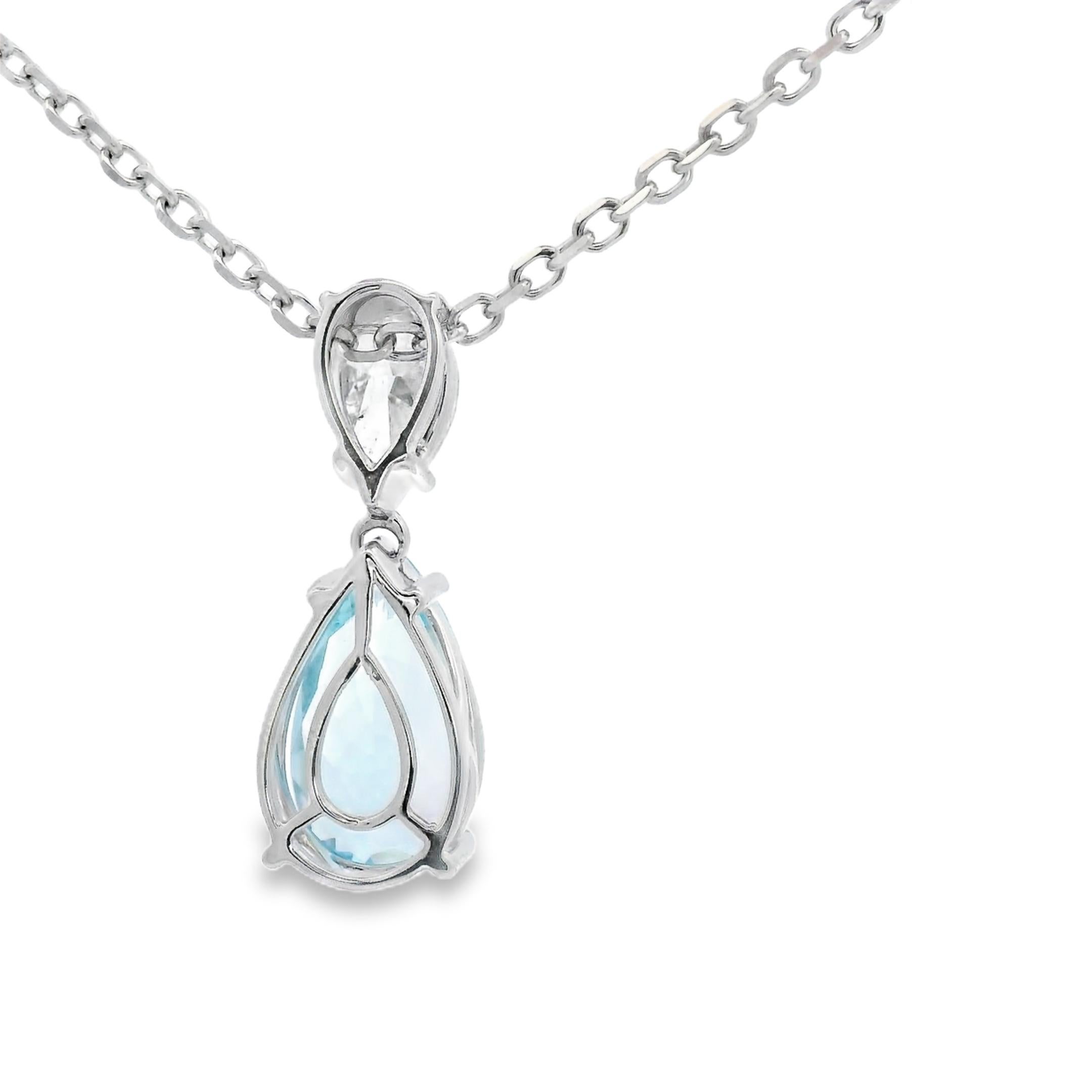 Aquamarine and Diamond Pendant 2.95ct Pear with 1ct Diamond in 14K White Gold Neuf - En vente à New York, NY